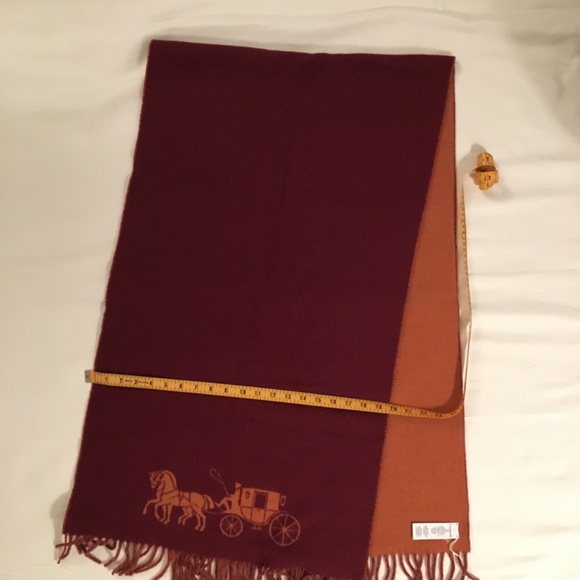 Double faced wool Coach logo scarf - maroon & orange - 'cherry/ginger' - Picture 9 of 9